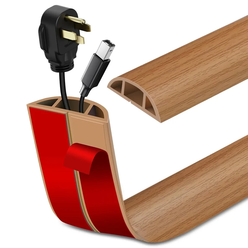 LSGCQ Self-Adhesive Floor Cord Cover - Light Brown Wood, 10 Ft