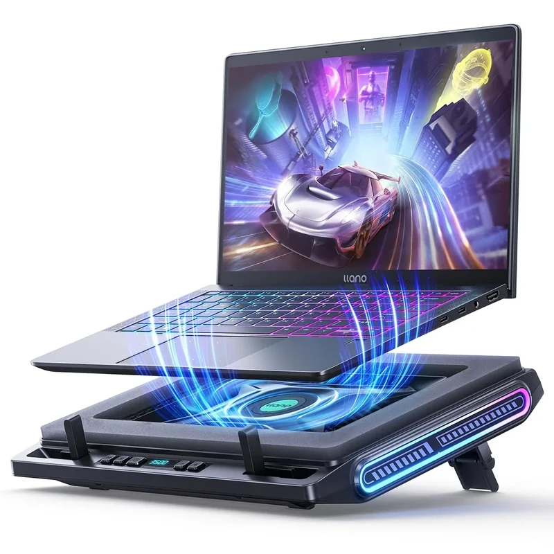 llano V10 Laptop Cooling Pad - Turbo 4.72" Fan, RGB Stand, USB Hub