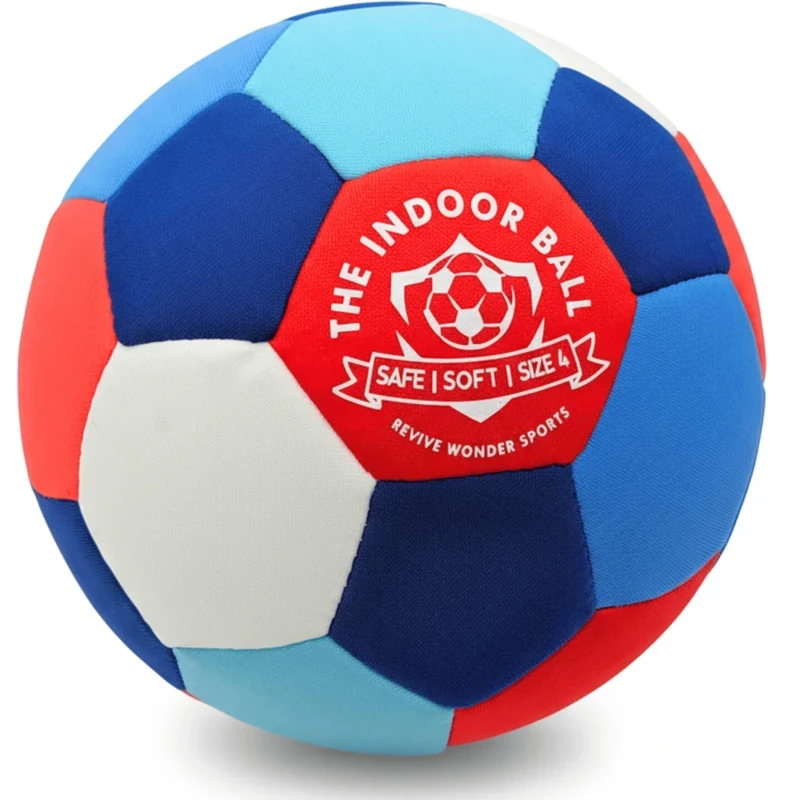 Revive Wonder The Indoor Ball — Soft Foam Padded Size 4 Soccer Ball for Kids (Ages 3+) — Essential House Ball or Soccer Gift for Quiet Juggling and Indoor Training — Realistic Touch (RedWhiteBlue)
