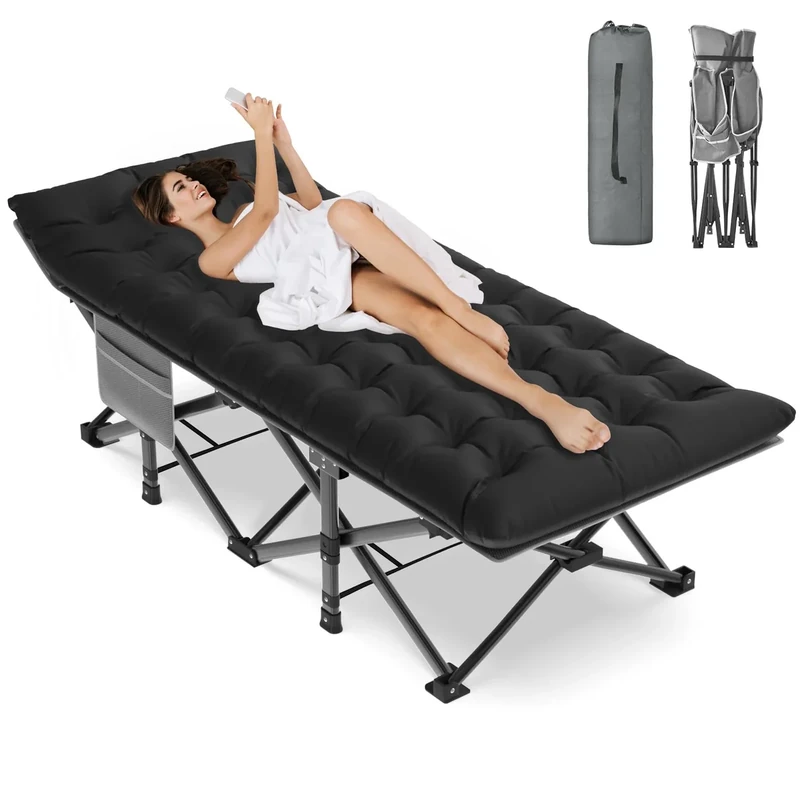 ZENPETIO Oversized XXL Folding Camping Cot, Heavy Duty Sleeping Cot for Adults with Mattress and Pillow, Portable Cot Bed with Carry Bag for Outdoor Camp Travel Home Guest Office, 78x32x18