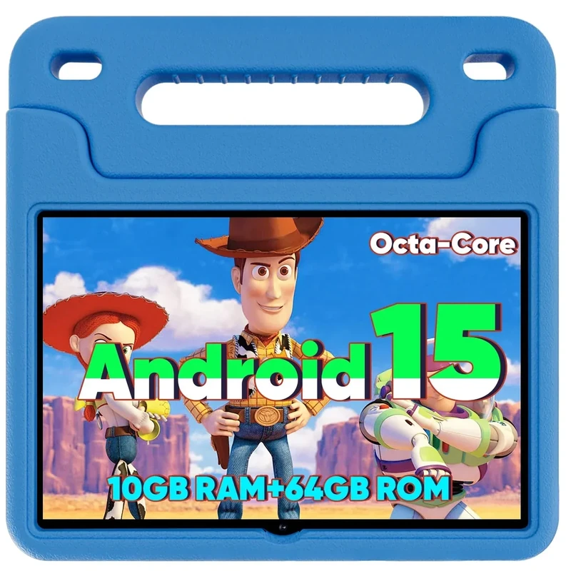 WXUNJA Android 15 Kids Tablet 10.1" 64GB Octa-Core 6000mAh - Blue