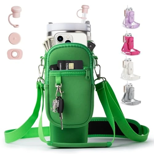 linmaya Water Bottle Carrier Bag for Stanley Cup 40/30oz with Phone Holder Pockets,Neoprene Water Bottle Cross-body Bag with Adjustable Shoulder & Hand Strap Stanley Cup Accessories