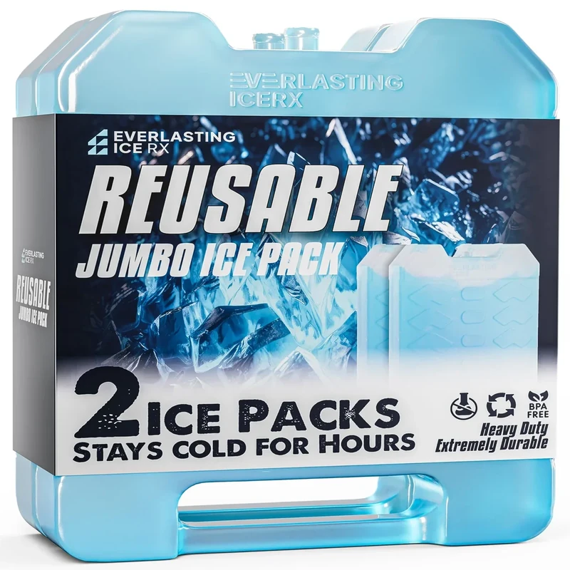 Jumbo Reusable Ice Packs for Cooler with Handle (2 Pack) Long Lasting Coolness, BPA Free, Freezer Packs for Extended Cooling | Cooler Ice Packs for Camping, Fishing, Hiking, Beach