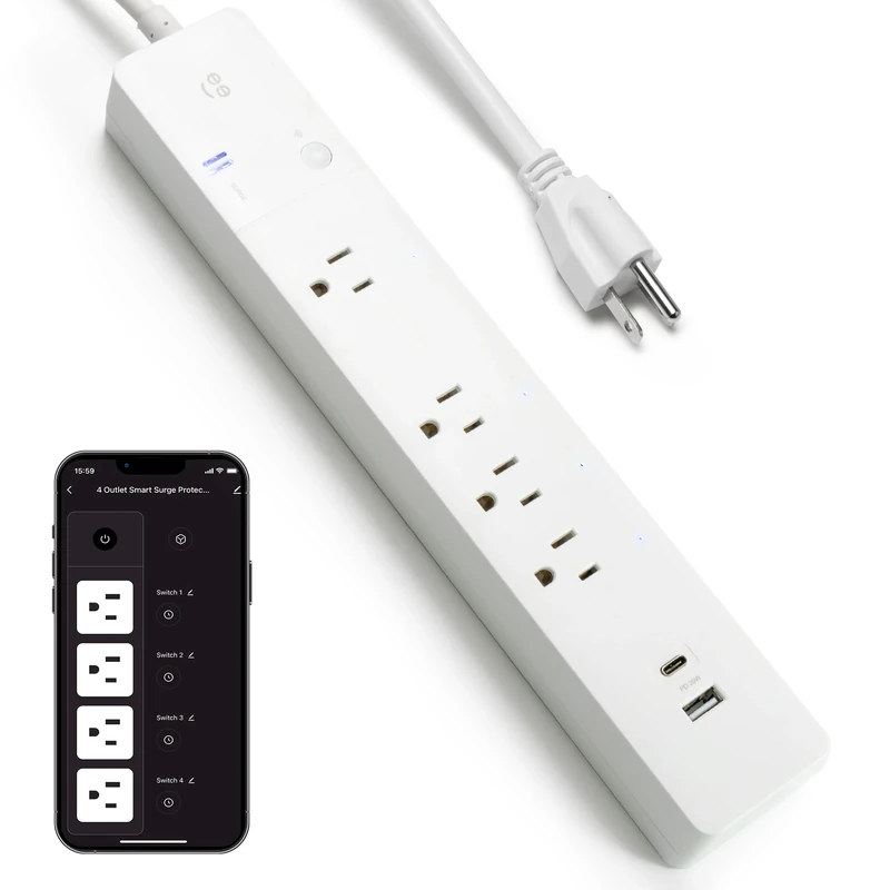 Geeni Multi Outlet Plug in, Smart 4 Outlet Wall Plug Plus 2 USB Ports, Surge Protector with 6 Ft Cord, WiFi Control, Alexa & Google Home Compatible, White - Image 1