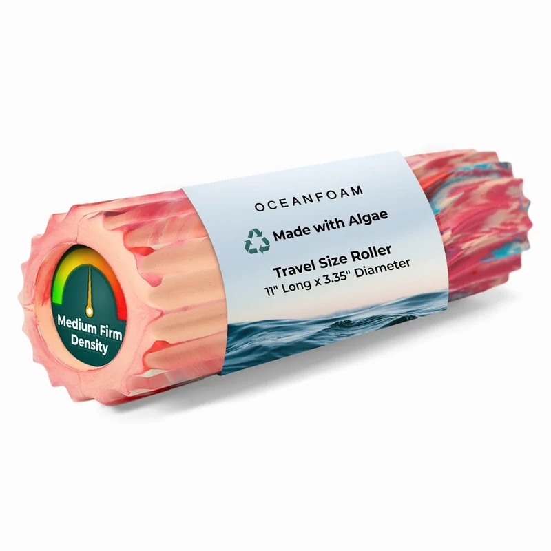 Oceanfoam Ripple Travel Foam Roller (11" x 3.35") Firm Mini Foam Roller for Physical Therapy, Deep Tissue Massage, Back Pain - High Density, Ergonomic Wave Textured - Yoga, Exercise (Cotton Candy)