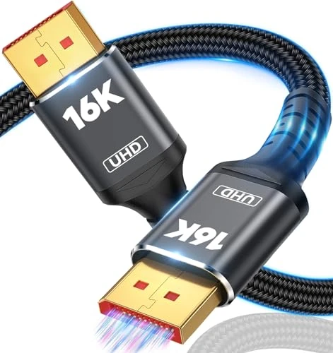 16K Displayport Cable 2.1, [VESA Certified] DP 2.1 Cable 4.9FT, 16K@60Hz, 8K@120Hz, 4K@240Hz 165Hz 144Hz, Support 80Gbps HDR, HDCP DSC 1.2a, Compatible FreeSync G-Sync Gaming Monitor 4090 7900xtx