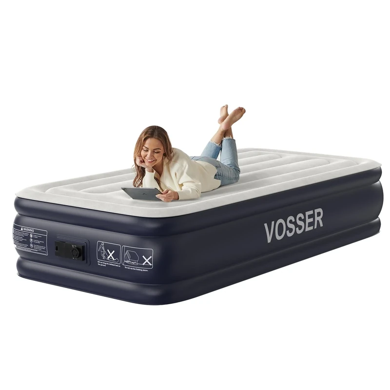 VOSSER Twin XL Air Mattress with Built in Pump Raised,80" Long,Upgraded 18''Inflatable Mattress,Self Inflatable Blow Up Mattress in 2 Mins,Twin Size Air Mattress with Carry Bag for Home,Camping