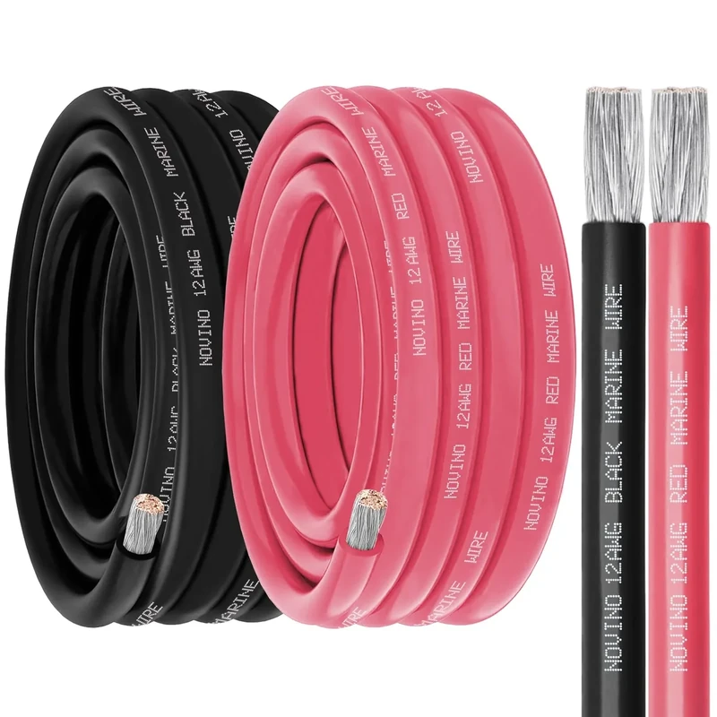 Marine Wire 12 Gauge Marine Grade Wire Include 12AWG 100FT Red & 100FT Black,12 Gauge Oxygen-Free Tinned Copper Electrical Cable for Battery Speaker Automotive Boat Lighting Solar Panel Camper Trailer