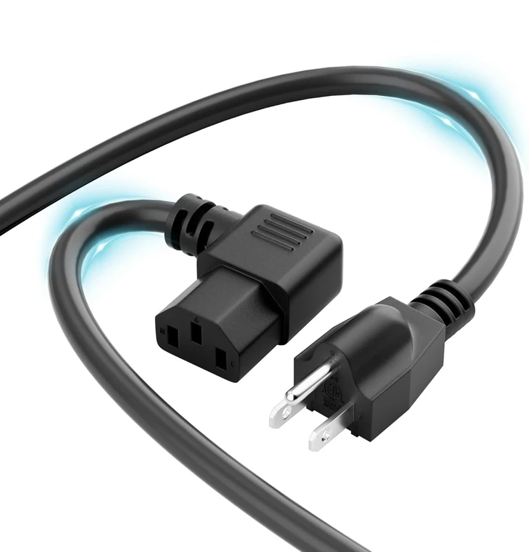 Elecan 30ft 3-Prong to 90deg Angled Power Cord - 18AWG ETL Certified