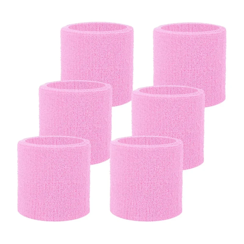 Fecawd 6 Pack Wristbands Sweatbands for Men & Women, Breathable Tennis Wrist Bands Absorbent Sweat Band Multiuse Wristband for Basketball, Running, Gym, Working Out(Pink)