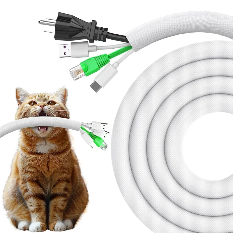 UOMTFAI 25ft 1/2in White Cord Protector - Flexible Sleeve for Pets