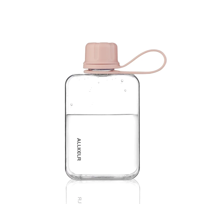 ALLKELR Portable Flat Water Bottle,BPA Free Reusable Tritan Plastic Travel Water Bottle Cup,Lightweight Leakproof Slim Water Bottles Fits Purse,Backpacking,Hiking (Pink, 8 oz)