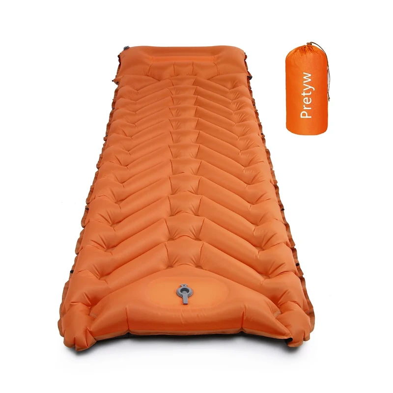 Pretyw Double Sleeping Pad for Camping - 6" Ultra-Thick Camping Mattress with Pillow, Built-in Foot Pump, Compact 2-Person Portable Camping Mat for Backpacking, Hiking, Car Traveling, Beach, Tent
