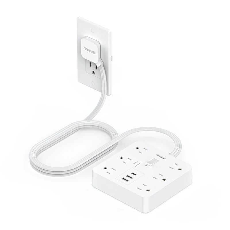 TESSAN 5ft Surge Protector - 1700J, 6 AC Outlets, 3 USB (1C) Flat Plug