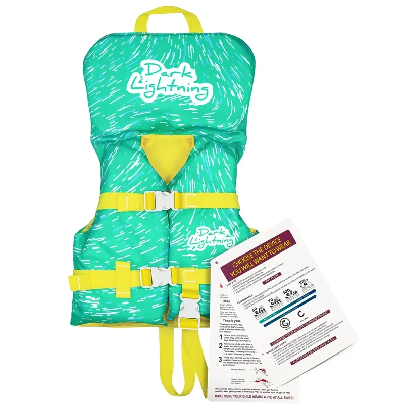 Dark Lightning Coast Guard Approved Baby/Infant Life Vest,USCG Kids Life Jacket 0-30 lbs, Toddler Floaties 20-30 Pounds,Toddler Swim Vest/Water Wings Arm Floaties in Puddle/Sea (Green)