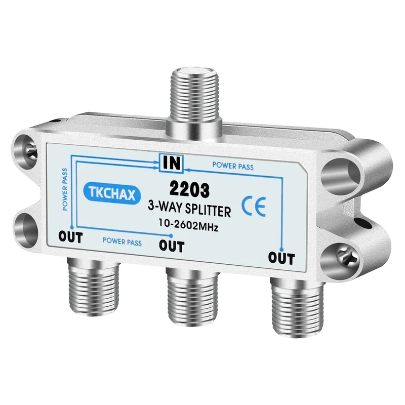 TKCHAX 3-Way Coaxial Splitter 10-2600MHz RG6 Nickel-Plated for CATV