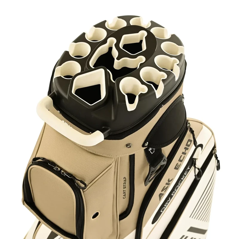 ASK ECHO T-Lock Golf Cart Bag with 14 Way Organizer Divider Top, Premium Cart Bag with Handles and Rain Cover, for Men (Toasted Almond)