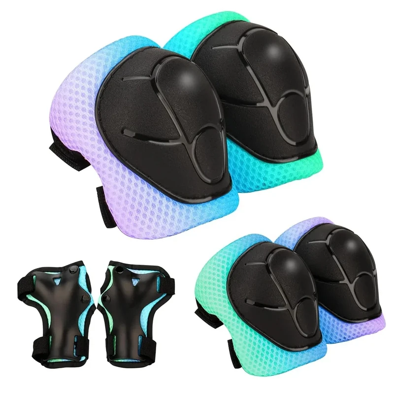 Kids Protective Gear Set - Knee Pads Elbow Pads with Wrist Guards for Ages 3-12 | 3-in-1 Safety Protective Gear for Skating, Cycling, Biking, Roller Skates, Scooters (Cyan Blue Purple, M(8-12Years))
