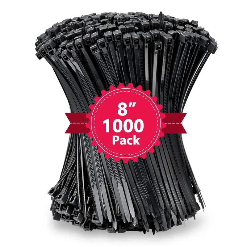 yoyoellafa 1000pcs 8-Inch Black Heavy Duty Zip Ties - Nylon Cable Ties