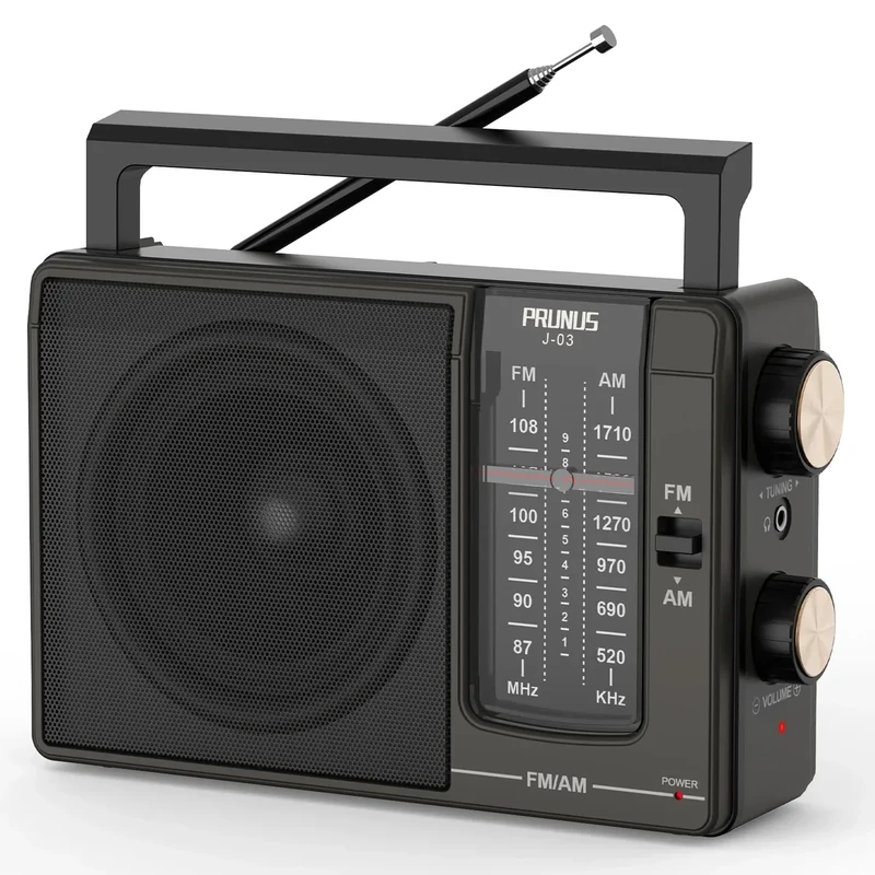 PRUNUS J03 AM/FM Radio - Plug-In or Battery, Large Speaker