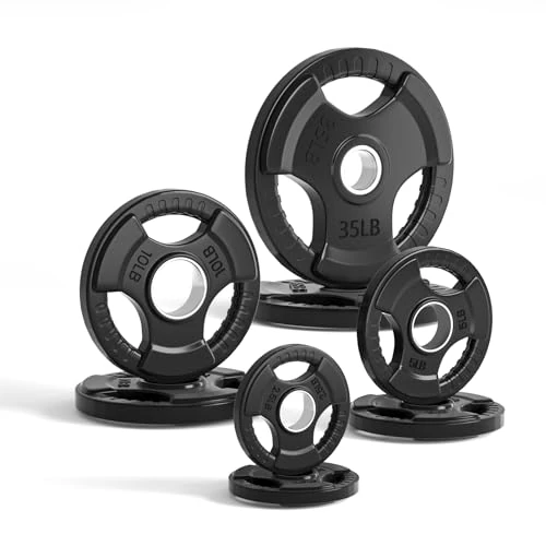 LIONSCOOL 2-Inch Rubber Olympic Grip Weight Plates for Strength Training, Weightlifting, Solid Cast Iron Plate for Barbell in Single/Pair/Set for Home & Gym (2.5-45LB), One Year Warranty (105LB SET)