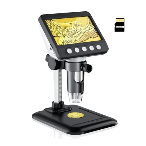 WKR Digital Microscope 4.3" LCD USB - 1080P, 50-1000X, 8 LED Lights