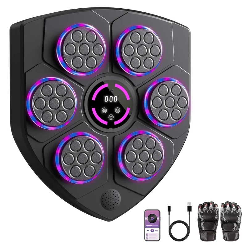 QEIFEII 2025 Music Boxing Machine with Boxing Gloves, Smart Bluetooth Boxing Trainer, Boxing Wall Mount Machine for Adults Kids, Electronic Boxing Target Fitness for Home Office Gym(Shield)