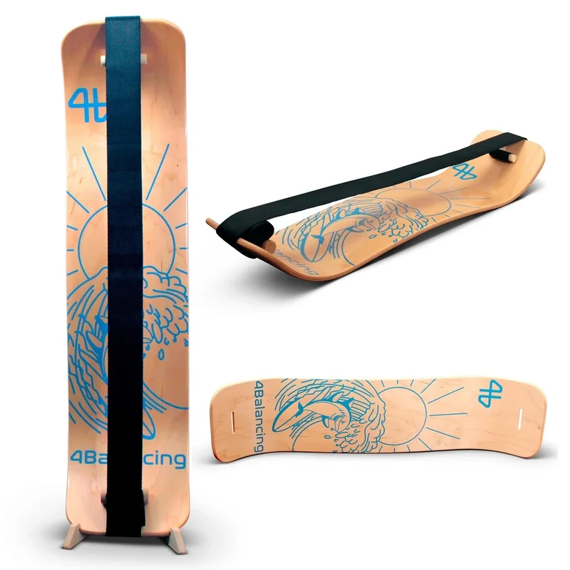 4Balancing Balance Board for Kids - Slackline Wooden Wobble Board - Slackboard Balance Trainer for Coordination - Training for Skateboard, Snowboard, Football, Soccer, Baseball, Basketball - Surfboard