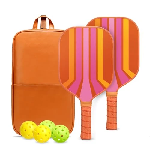 Dinkly Pickleball Paddles Set of 2, USAPA Approved Graphite/Fiberglass Pickleballs Racket, 2 Rackets, 4 Balls and 1 PU Leather Carry Bag, Pickle Ball Set for Men Women, Orange Cascade