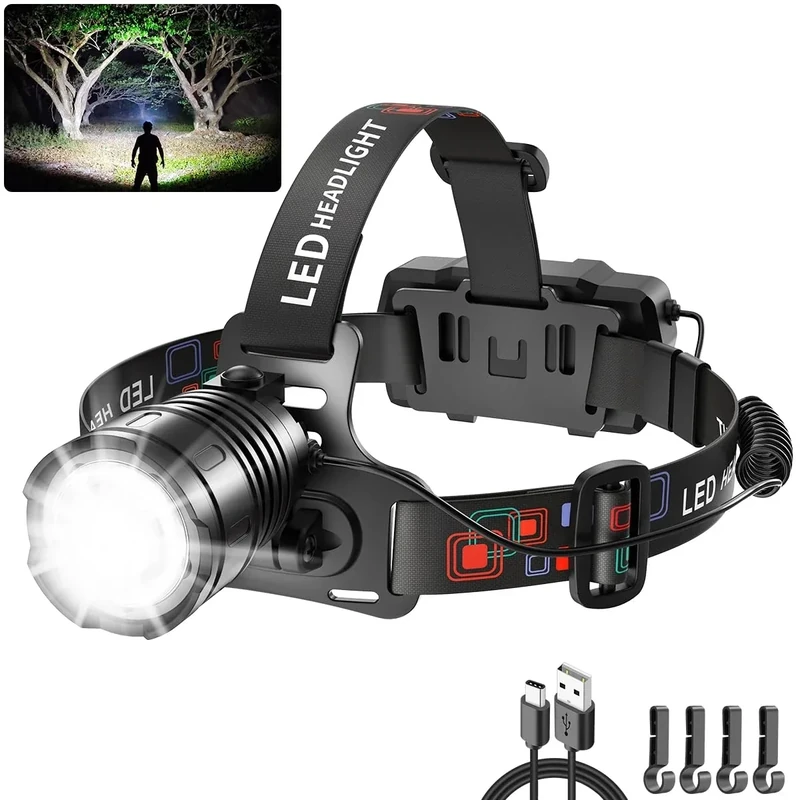 LNRYY Rechargeable Headlamp 1Pack, LED Headlamp Flashlight, Head Lamp for Camping, Hiking