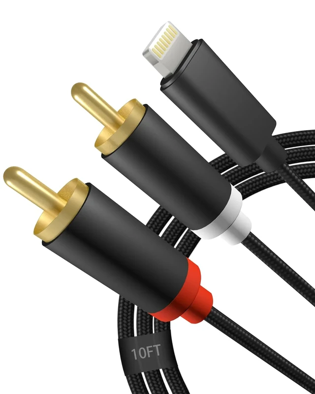 [Apple MFi Certified] Lightning to RCA Cable Audio Aux Adapter，2-Male Y Splitter Aux Cord Compatible with iPhone 14 13 12 11 Pro XS XR X 8 7 for Amplifier, Car, Home Theater, Speaker and More (10FT)