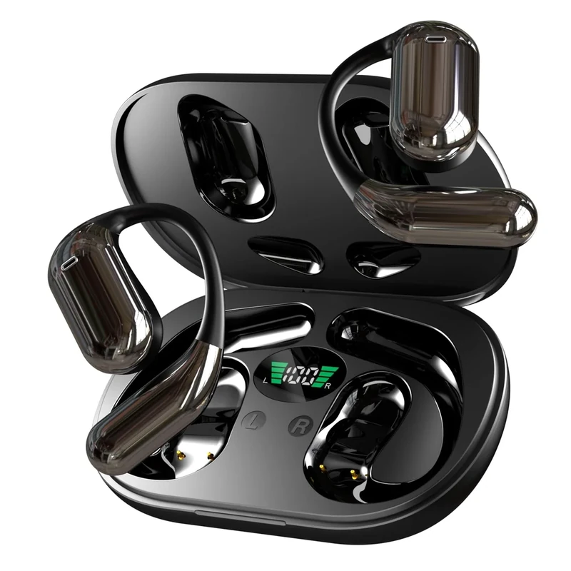 Hsility Wireless Earbuds Bluetooth Earbuds Built-in Mic with Ear Hooks 50H Playtime Ear Buds LED Display Charging Case Waterproof Design for Running Fitness