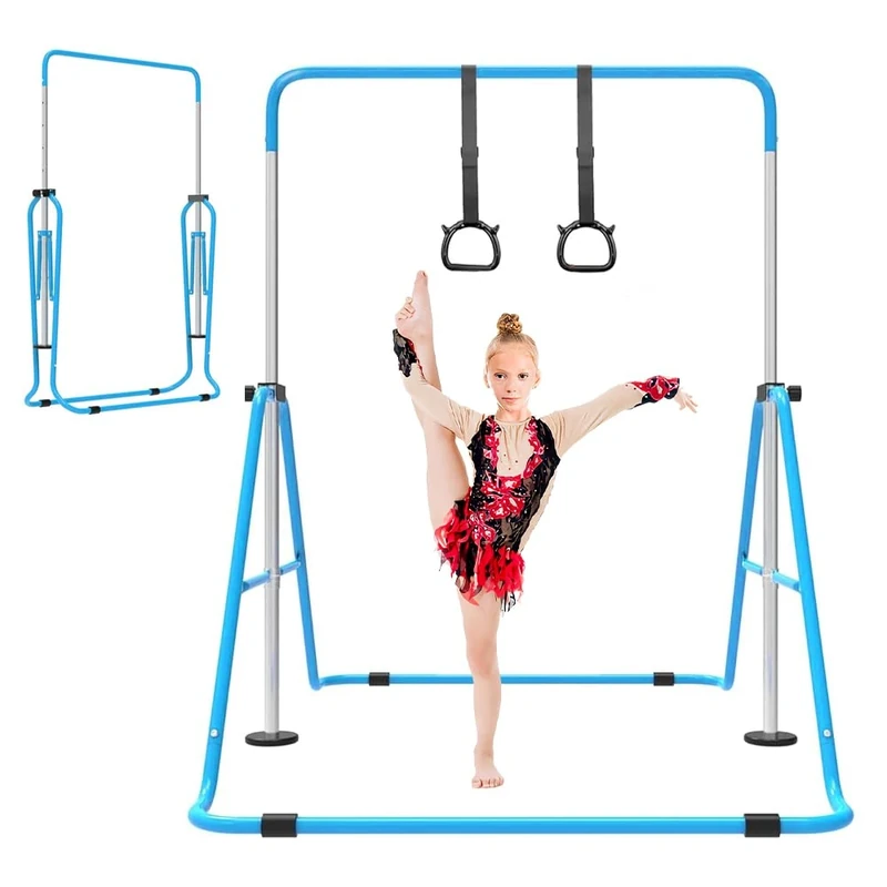 ZUETK Expandable Gymnastics Bar for Kids, Adjustable Height Junior Training Kip Bar, Folding Gymnastic Horizontal Bars Monkey Bar, Home Gym Equipment for Kid Gymnasts, Child, Girl, Boy