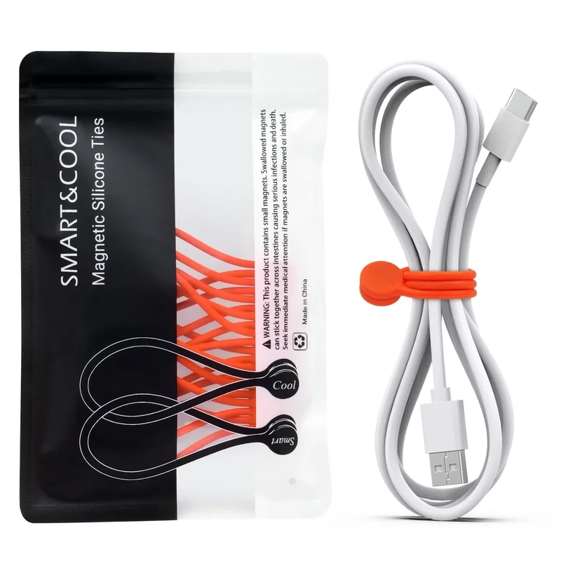 Smart&Cool Silicone Magnetic Cable Ties - Orange 7.16", 10 Pack