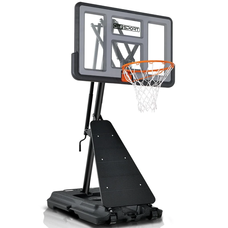 AWII SPORT Basketball Hoop Outdoor 44Inch Impact Backboard, 5.3-10FT Height Adjustable Basketball Hoop Goal System with Portable Wheels for Adults (Black, 44inch Backboard)