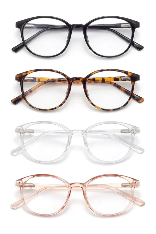 FoxMook 4-Pack Round Blue Light Blocking Glasses - UV & Anti-Glare