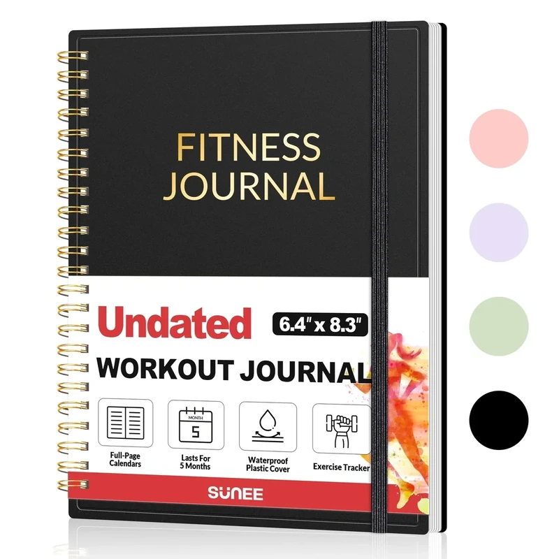 Fitness Journal Workout Planner for Women & Men, A5 (6.4" x 8.3") Workout Journal Log Book Planner Gift for Track Gym Essentials, Home Workouts, Track Progress, Achieve Wellness Goals, Black