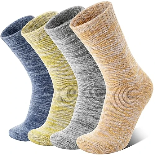 Anlisim Merino Wool Warm Boot Hiking Socks Thermal Extra Thick Winter Cozy Crew Comfy Cushioning Work Women Men Socks 4 Pairs(Yellow/Grey/Orange/Dark Blue,M)