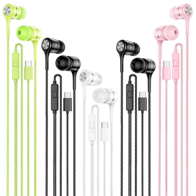 LWZCAM USB-C Earbuds 5 Pack - Heavy Bass, Noise Isolating In-Ear