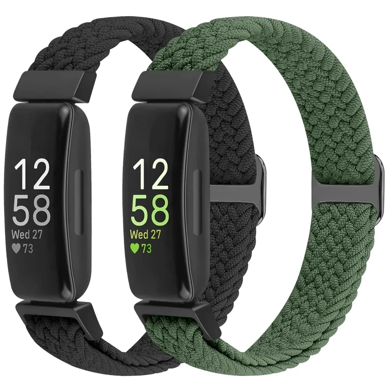 Puhuite Elastic Braided Watch Band Compatible with Fitbit Inspire 3/2/HR/Ace 3/2, Adjustable Stretchy Strap Sport Nylon Loop Replacement Wristband