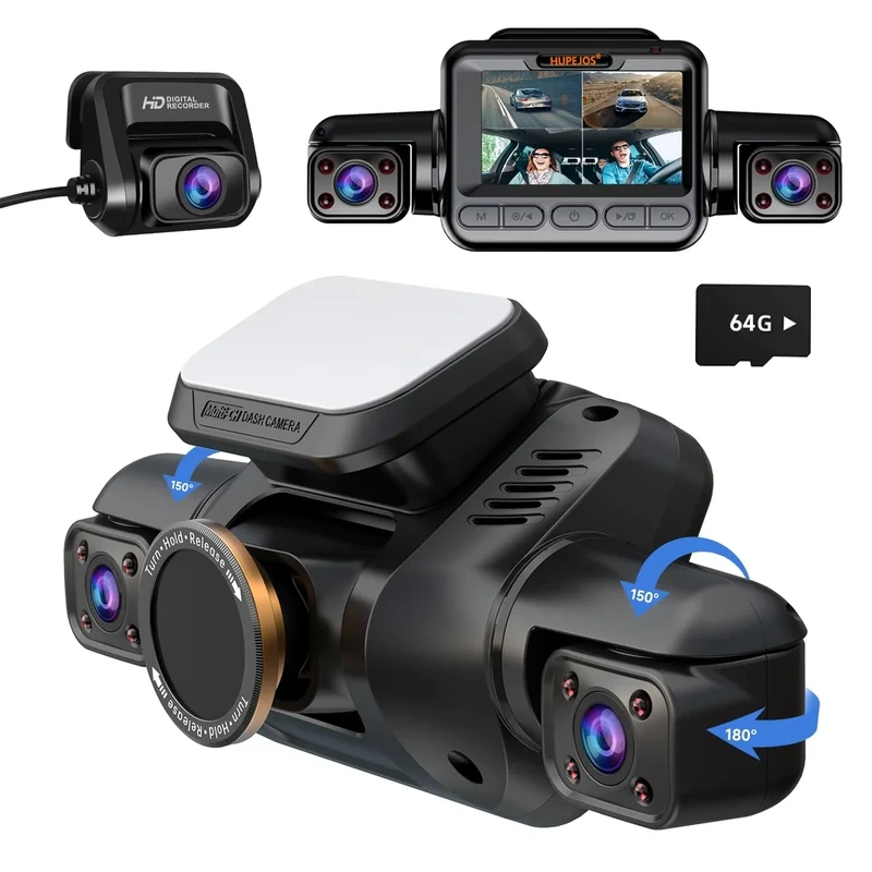 Dash Cam 4 Channel Front and Rear Inside, 360° Car Camera 4K UHD, Dash Camera for Cars Built-in Wi-Fi GPS, Dashcam Free 64GB Card, Voice Control, CPL Filter, WDR Night Vision, 24H Parking Mode(V8PLUS)