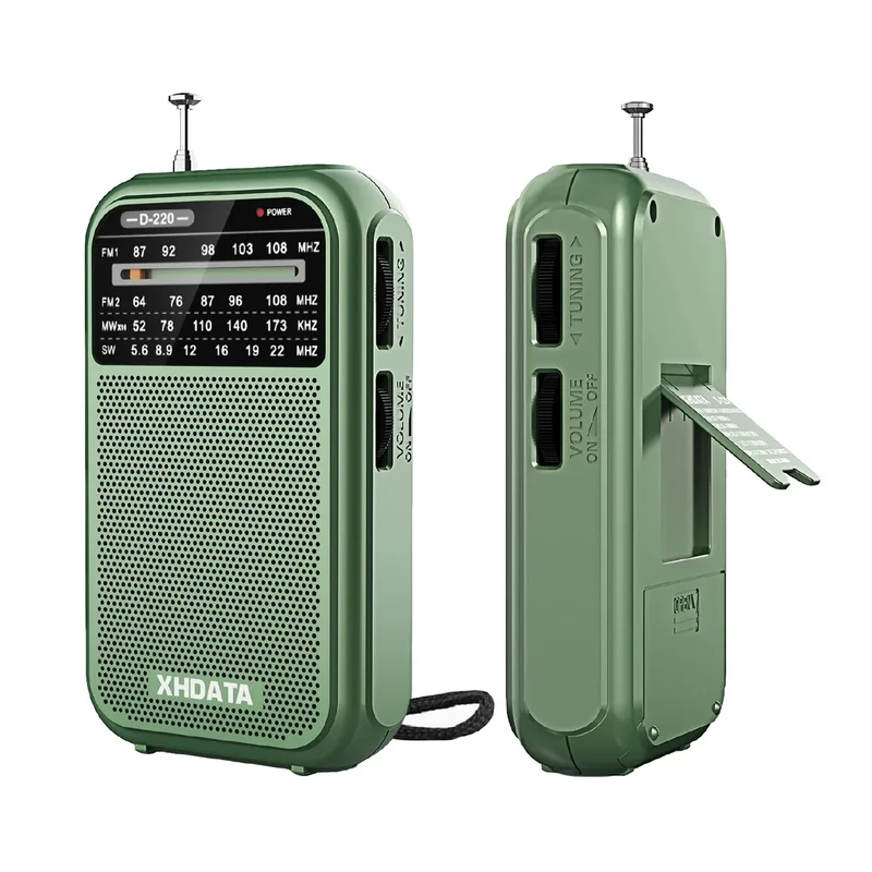 XHDATA D220 Portable AM/FM/SW Pocket Radio - 2 AA Battery, Green