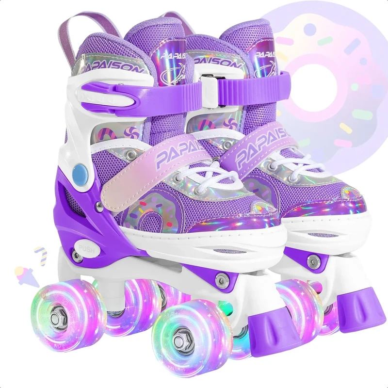 PAPAISON Adjustable Roller Skates for Girls Illuminating Wheels, Kids Toddler Rollerskates Ages 4-6 5-8 8-12