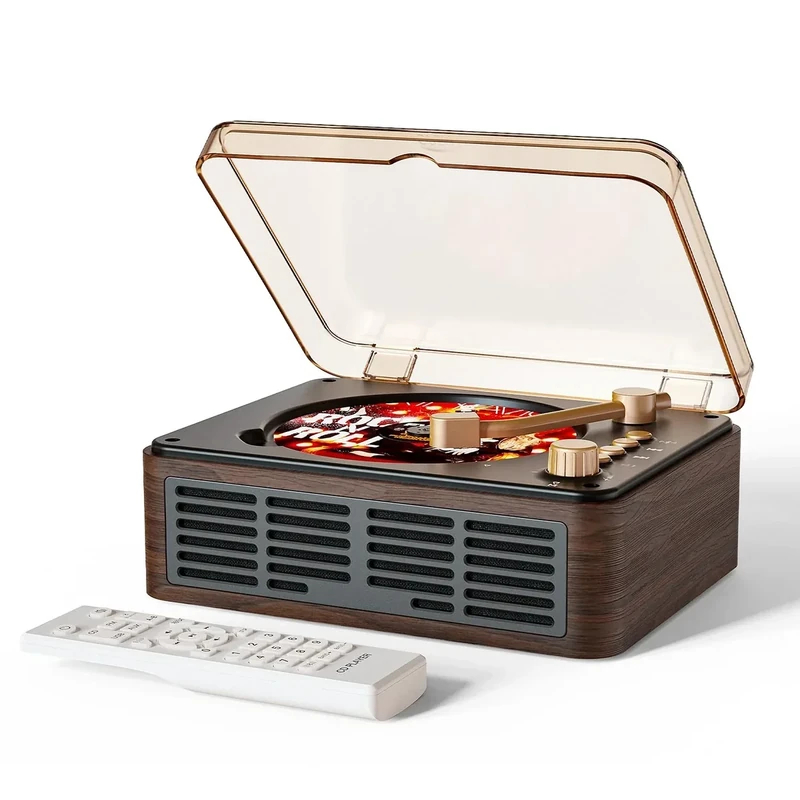 CARONSORT Walnut Retro CD Player with Bluetooth, FM Radio & Speakers