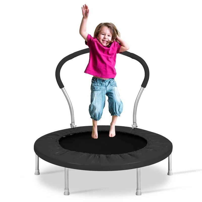 Lyromix 36 Inch Mini Trampoline for Kids, Indoor Toddler Rebounder Trampoline with Handle, Black
