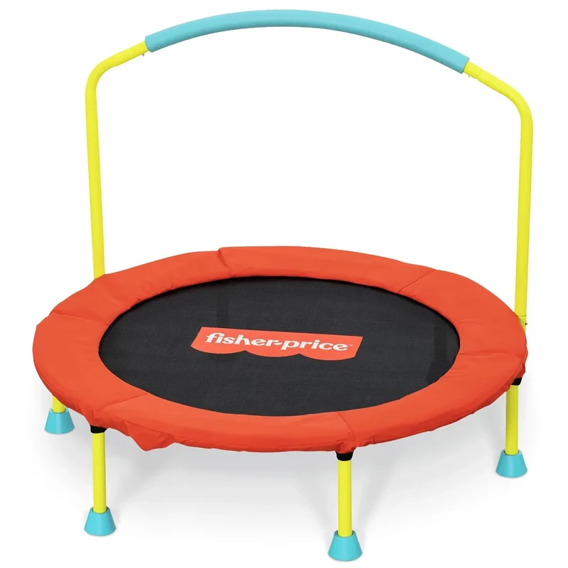 Fisher-Price 3-Foot Mini Trampoline, WonderJump 36-Inch Round Indoor Toddler Kids Trampoline with Stabilizing Handlebar