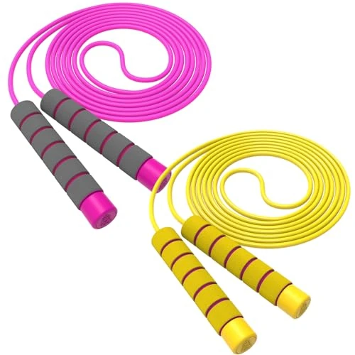 Jump Rope For Kids,Jump Rope Kids,Adjustable Soft Skipping Rope,Toddler Jump Rope With Skin-Friendly Foam Handles For Kids, Boys,Girls,Women, Men,Exercise Activity,Outdoor Fitness (Rose Pink+Yellow)