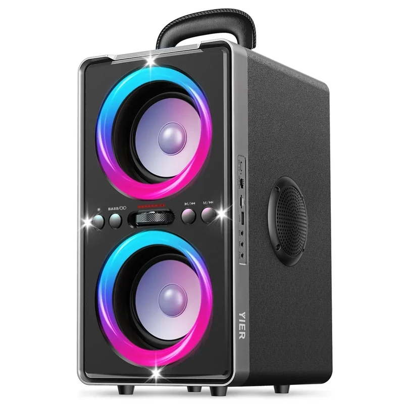 YIER Bluetooth Speaker, 200W Peak Loud Stereo with Big Bass, 20H Playtime, TWS, Fast Charging, Portable Handle, Wireless Large Boombox Bocina with LED Light for Party Outdoor Backyard Camping