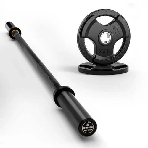 LIONSCOOL 4ft Black Straight Bar with 2x25lb Weight Plates (Barbell Clamps Not Included)