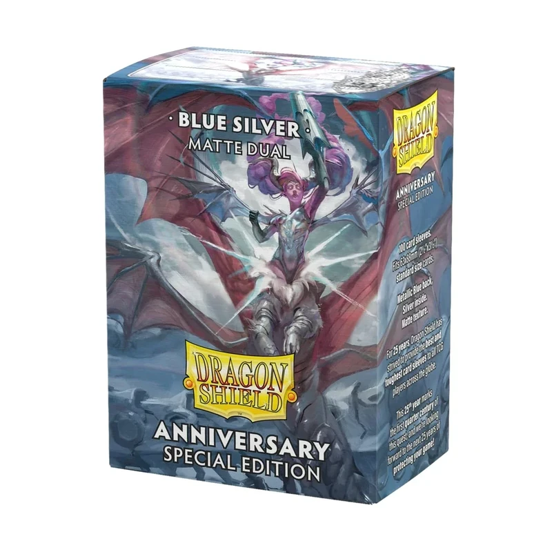 Dragon Shield | Matte Dual Standard Size Card Sleeves | 25th Special Edition | 100 - Smooth & Tough Premium TCG Sleeves - Compatible with Pokemon, One Piece & Magic The Gathering | Blue/Silver